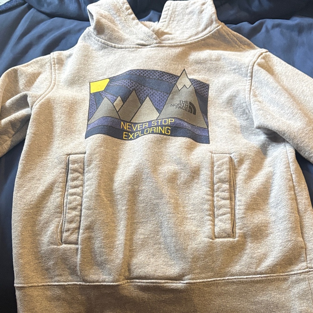 The North Face Gray Hoodie with Mountain Design